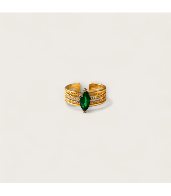 Bague acier inoxydable avec zircon en forme de marquise