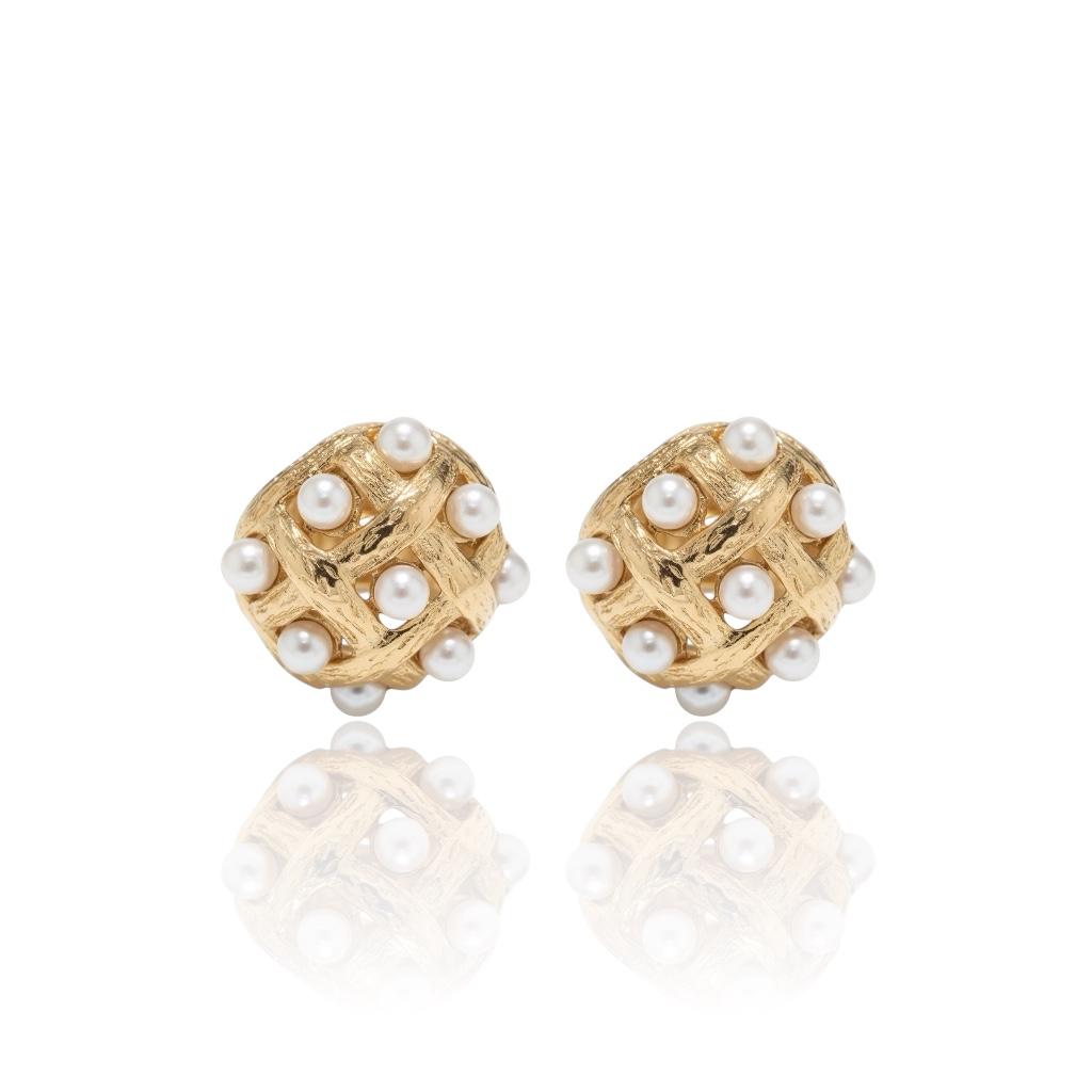 boucles losange acier inoxydable perles blanches