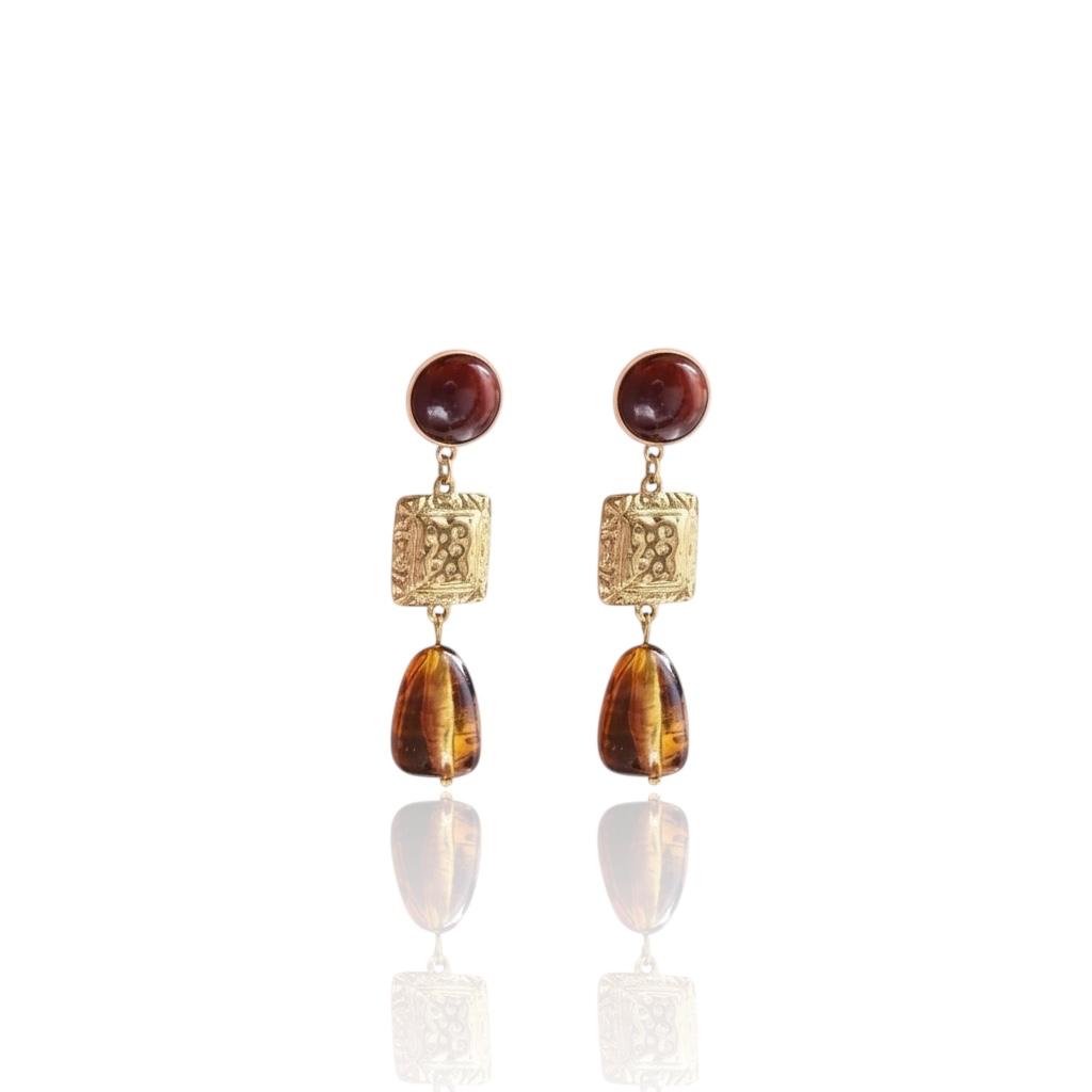 boucles pendantes résine acier doré