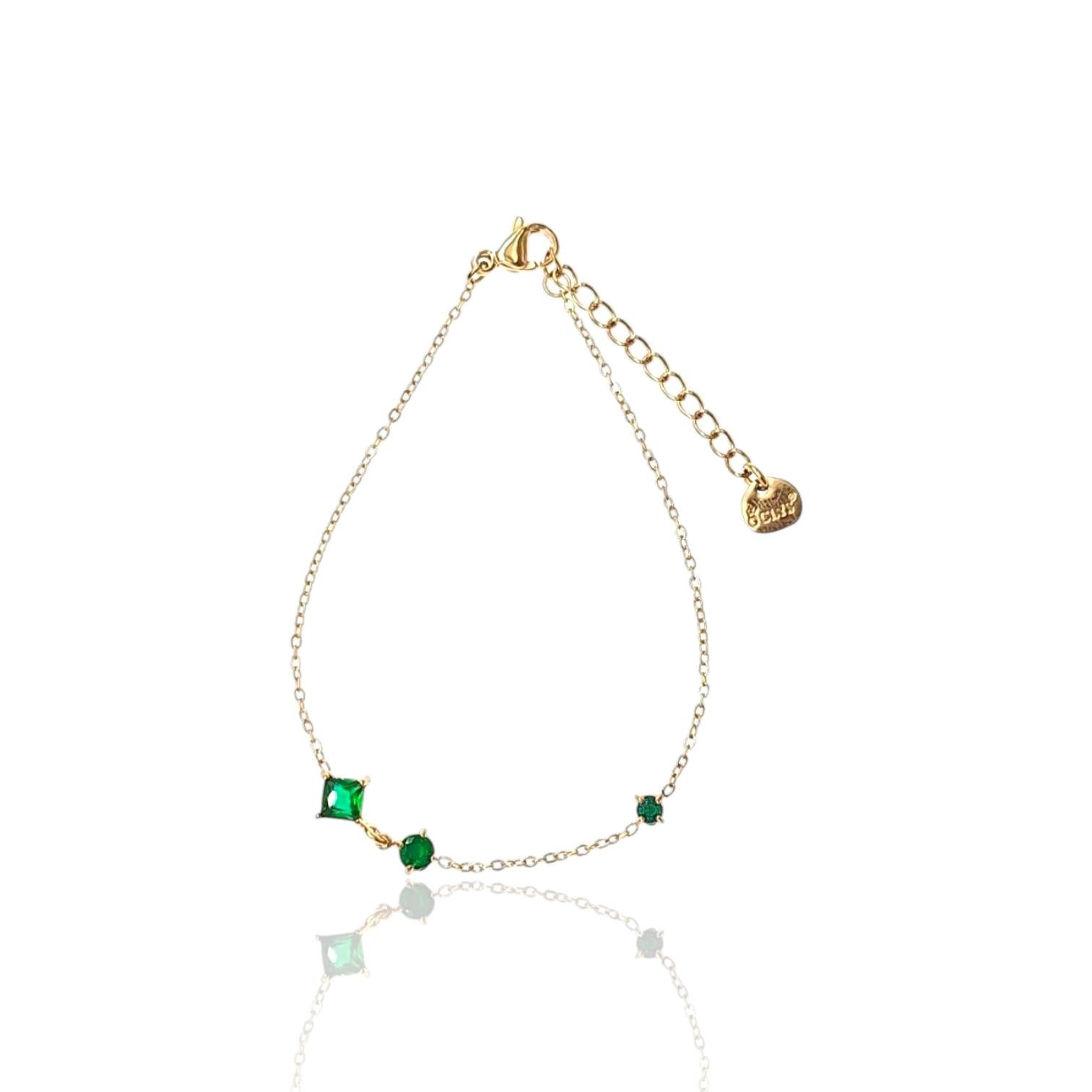 bracelet fin doré strass vert