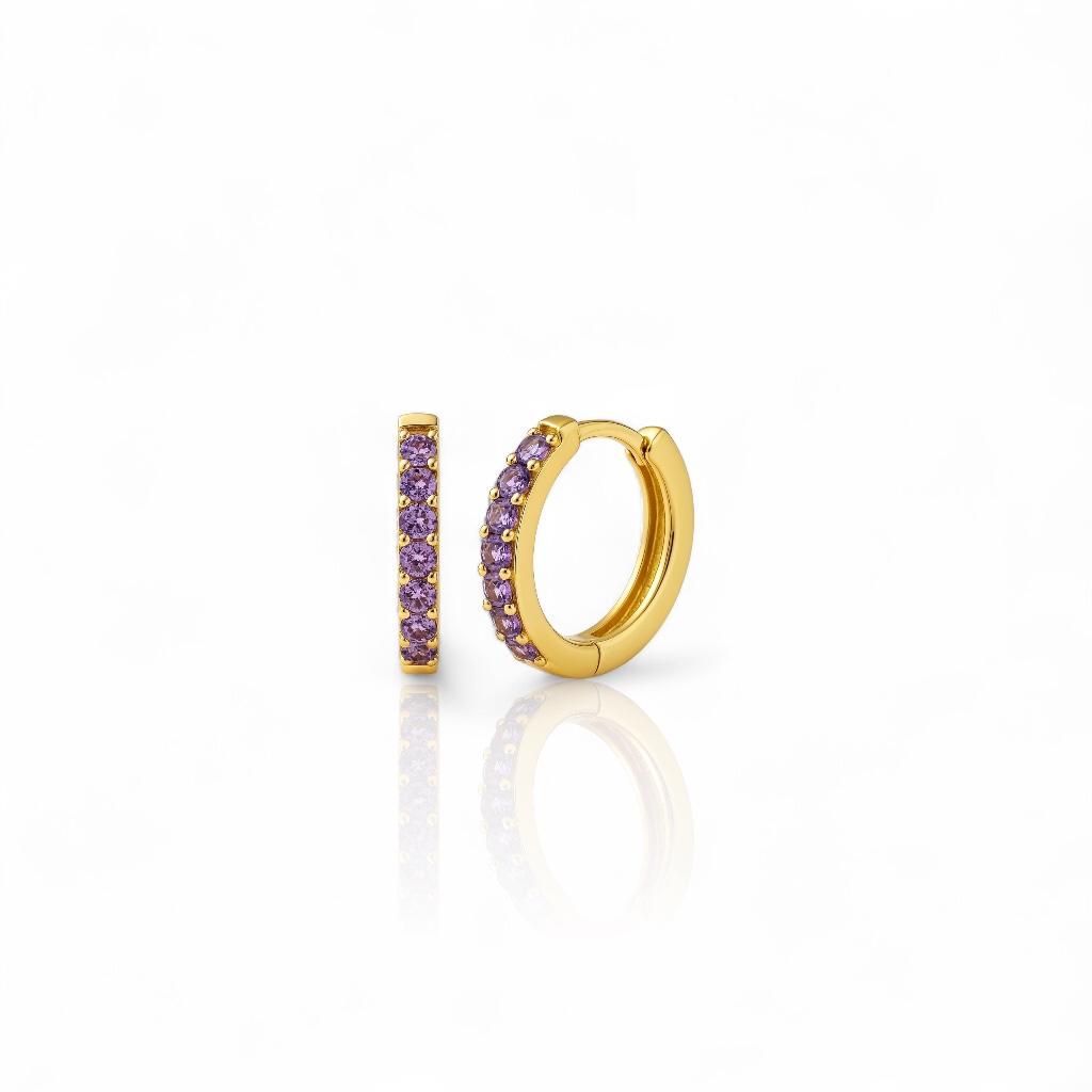 Paire de boucles créoles avec zircons colorés sur l’avant