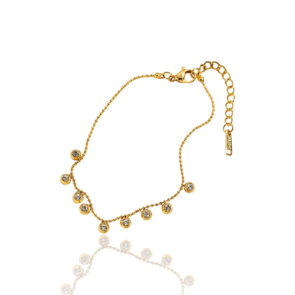 bracelet fin cristaux ronds dorés