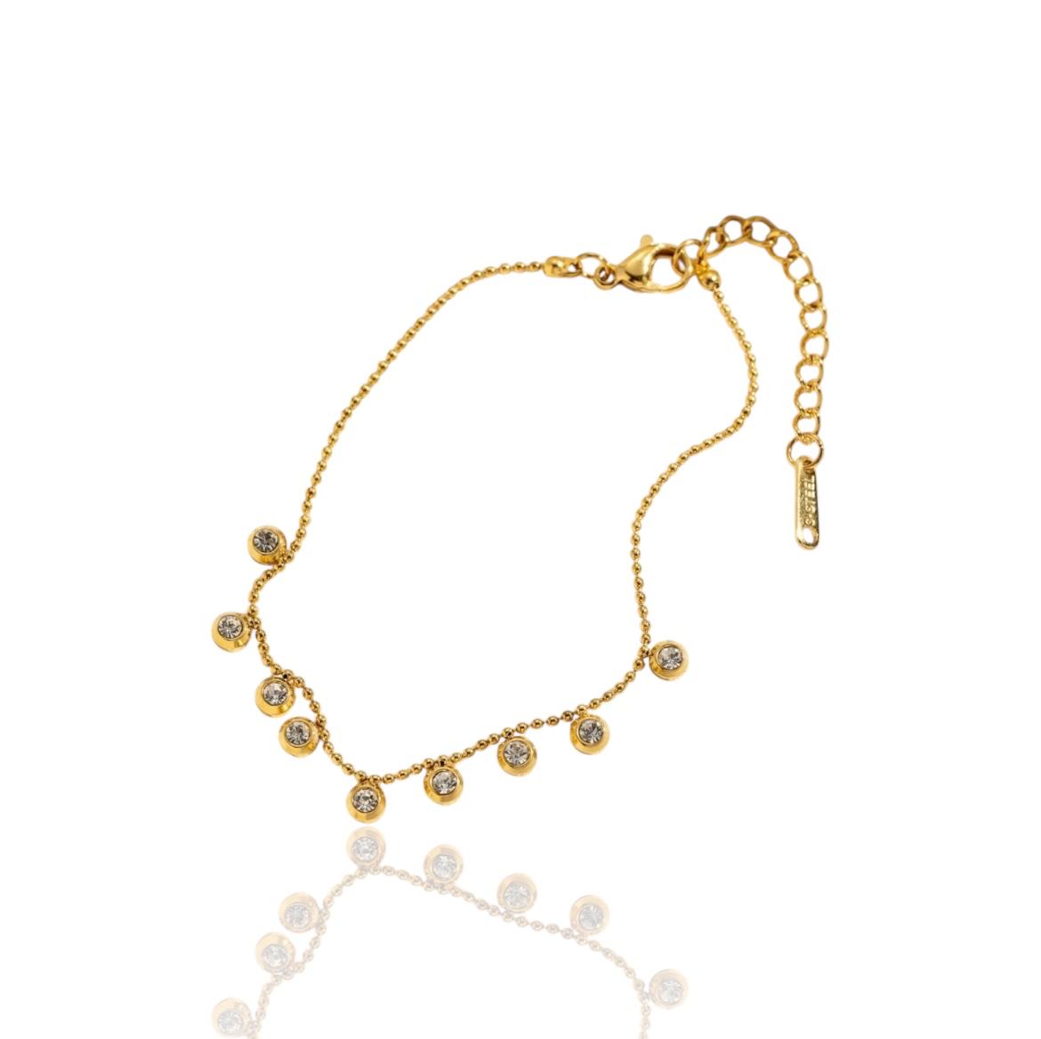 bracelet fin cristaux ronds dorés