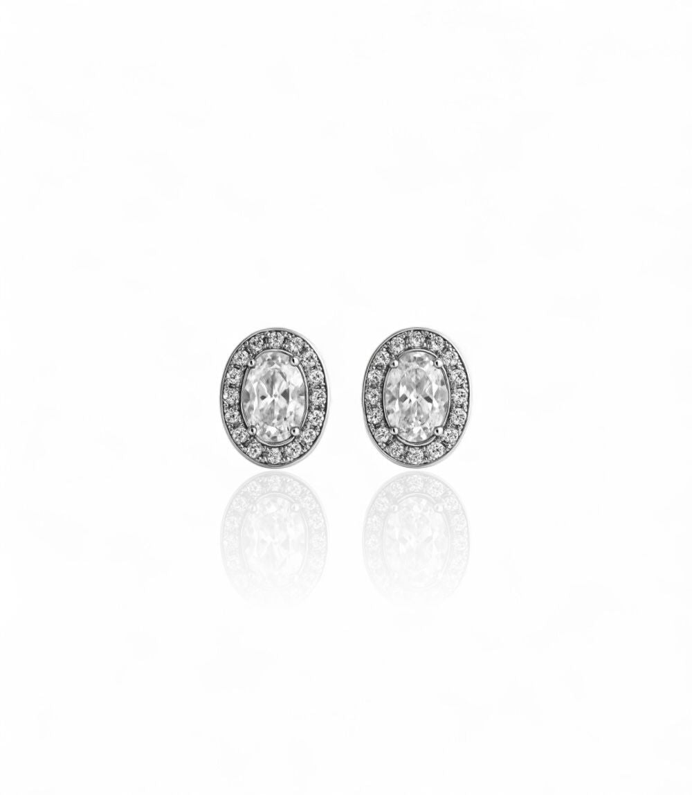 Boucles d’oreilles puces ovales serties de strass scintillants