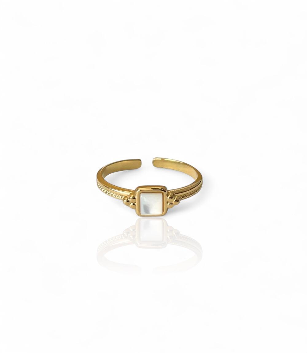 Bague Dhalya en acier inoxydable avec anneau double texture et pierre naturelle carrée