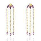 Boucles d’oreilles longues dorées à triple chaîne avec pierres violettes en forme marquise – modèle Elaria Sorora Jewelry