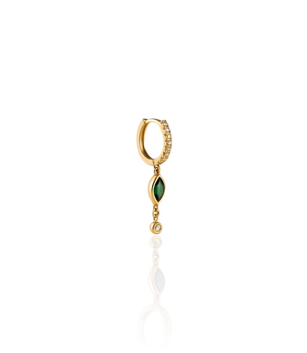 Créole élégante avec zircons incrustés, chaîne pendante et zircon vert ovale, bijou raffiné et moderne