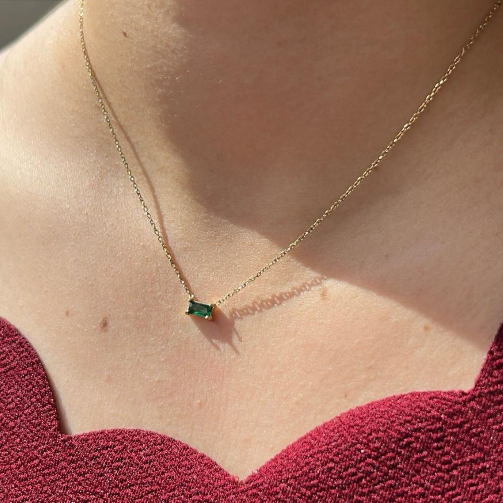 collier acier inoxydable zircon vert