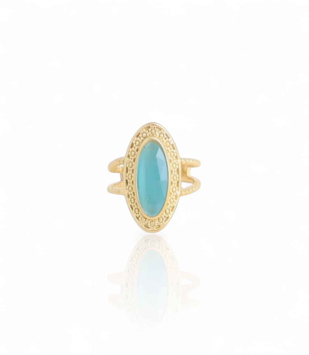 Bague élégante en acier inoxydable, ornée d’une pierre œil de chat aux reflets mystérieux et d’un anneau finement travaillé