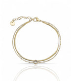 Bracelet élégant mêlant maille fine et chaîne plate, orné d’un strass lumineux"