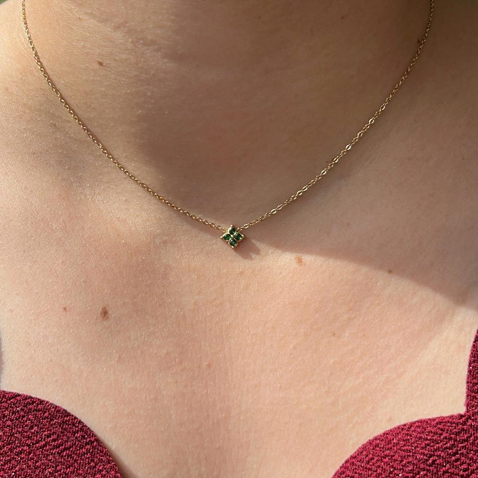 collier strass vert acier inoxydable
