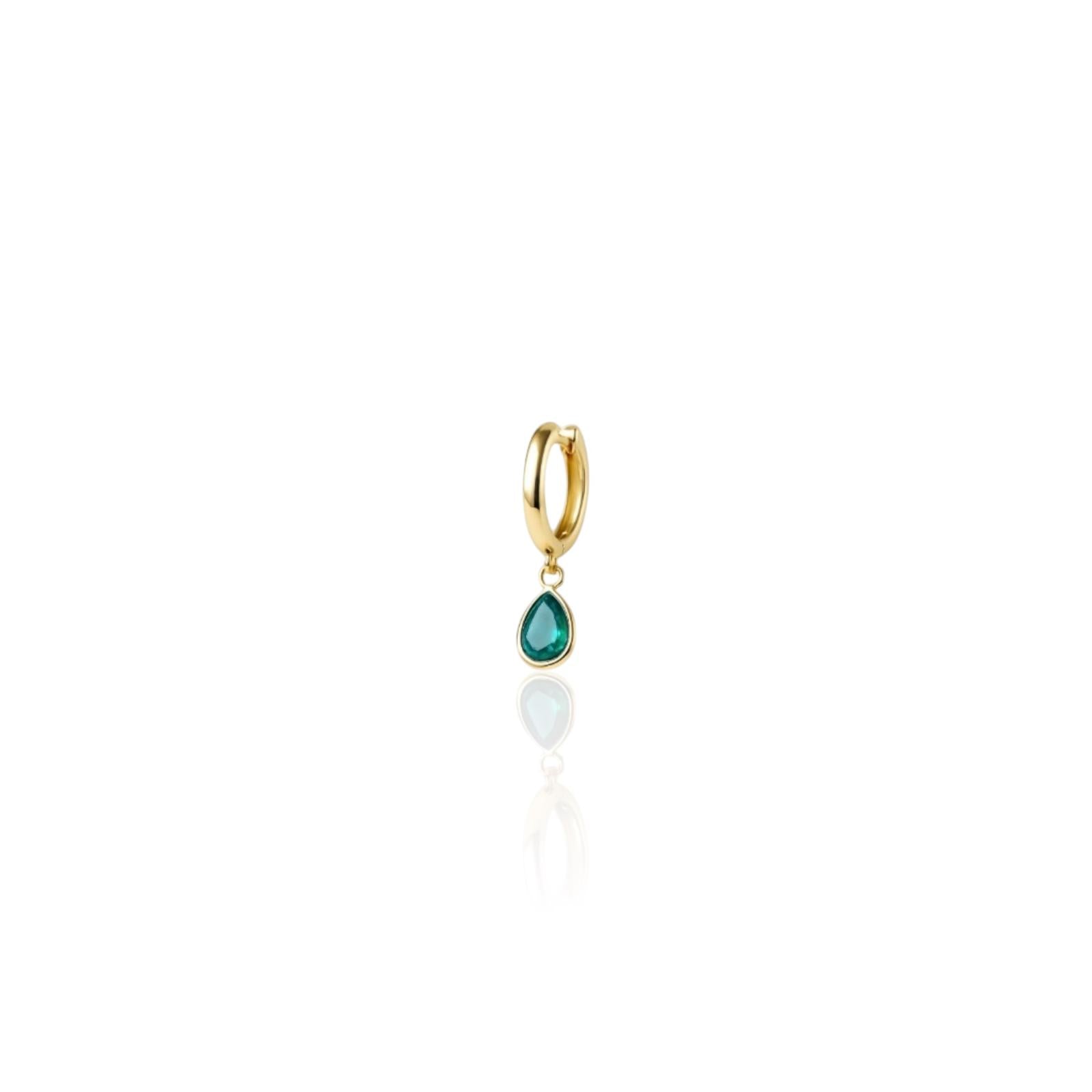 Créole en acier inoxydable avec pendentif zircon vert en forme de goutte, design épuré et élégant